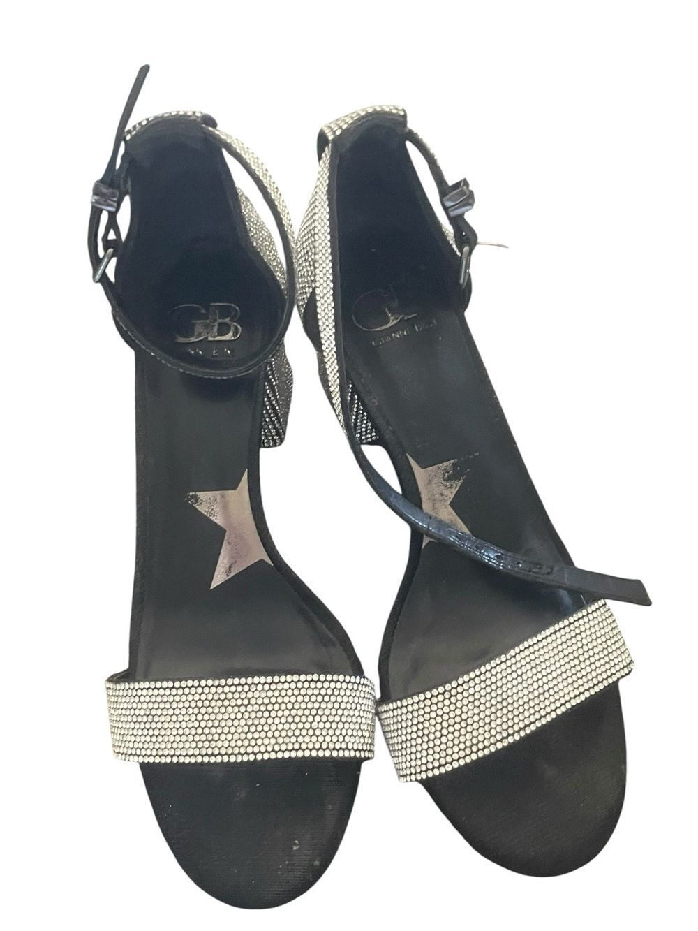 Gianni Bini Black Sandals with Silver Crystal Front Strap like new size 8